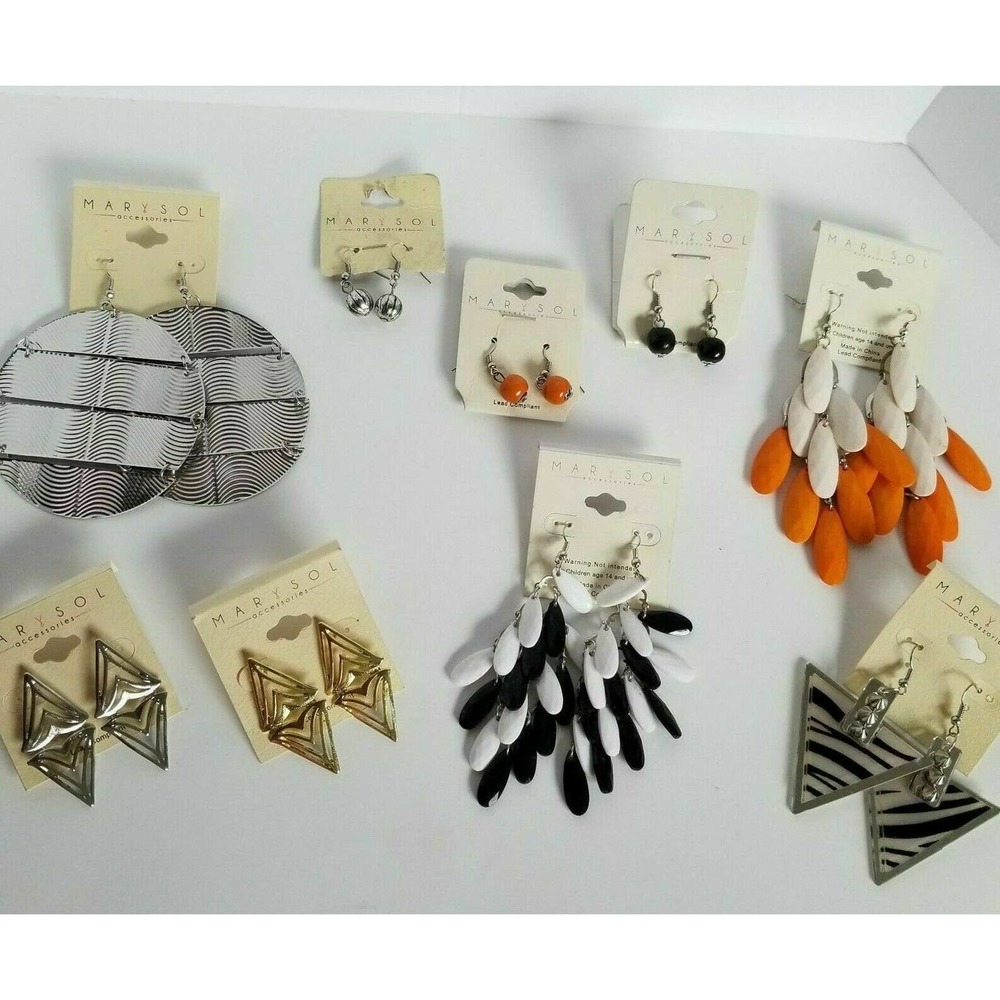 Mar Y Sol 9 Pair Pierced Earring Lot On Cards Lightweight Marysol Assortment New